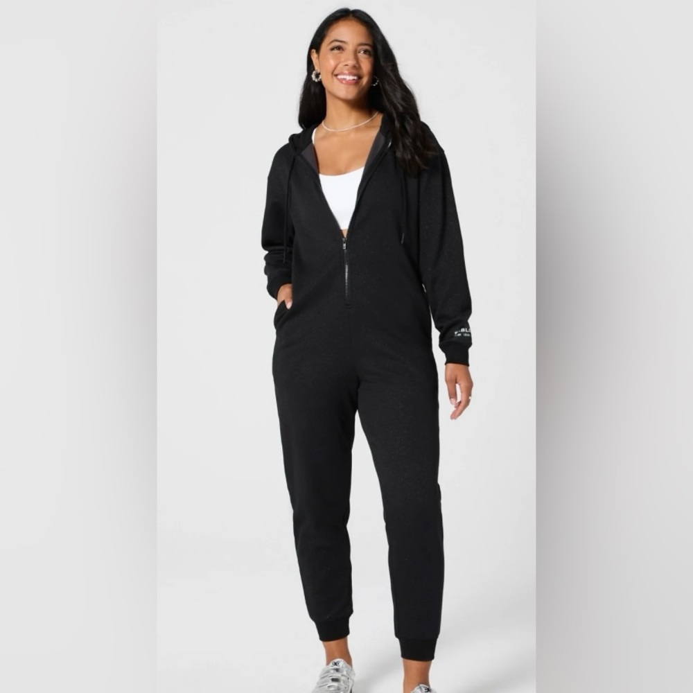 Cozy Fleece Hooded Onesie Black Glitter NWT